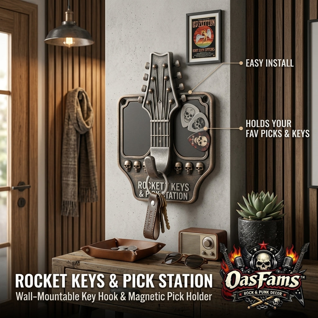 Wall mounted key hook and magnetic pick holder
