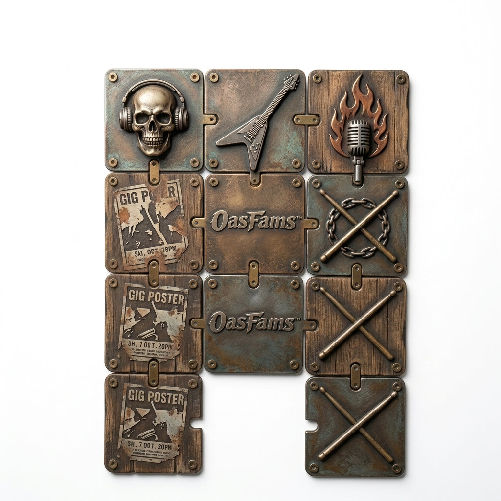 OasFams™ Modular Wall Panel System - Customizable Punk & Rock Music Decor, 3D Industrial Snap-Connect Wall Tiles for Man Cave, Home Studio, Game Room, and Teen Bedroom Wall Art Set