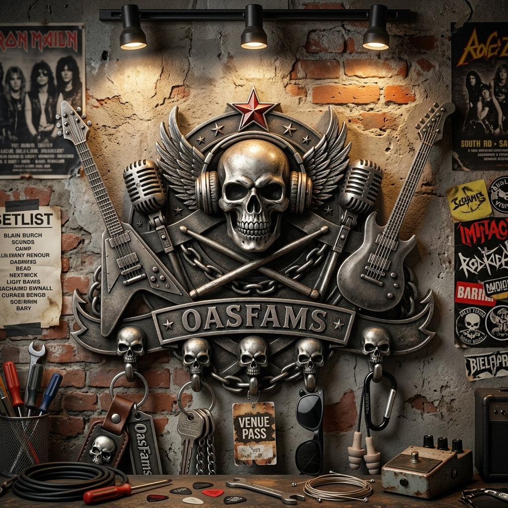Rock skull key rack on wall